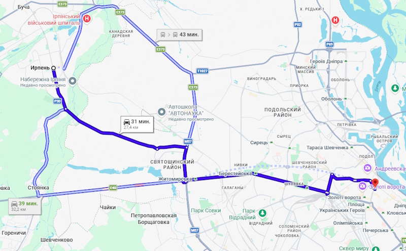 Ірпінь Київ відстань